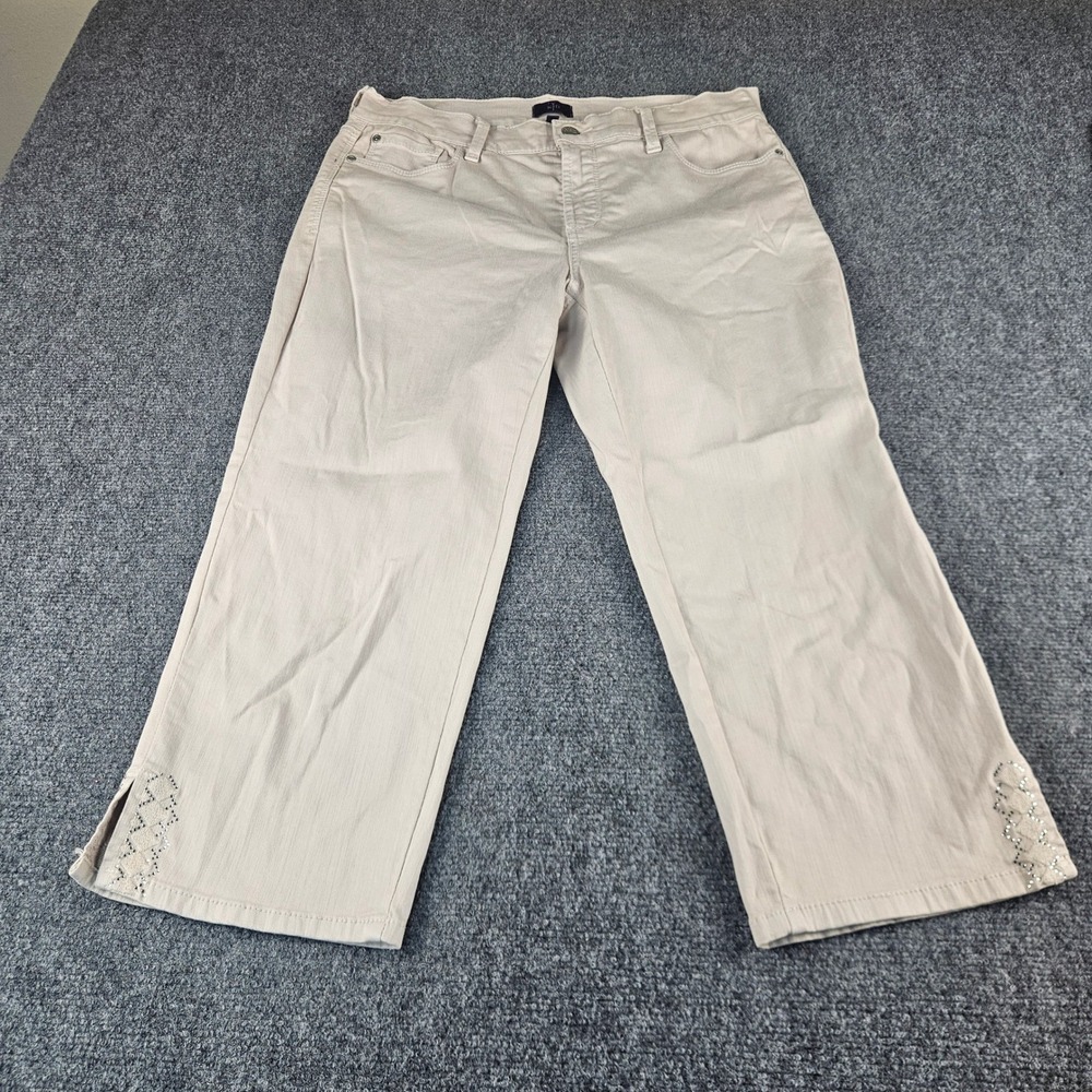 NYDJ Not Your Daughters Jeans Womens 12 Beige Cropped Rhinestone Hem Pants Sand
